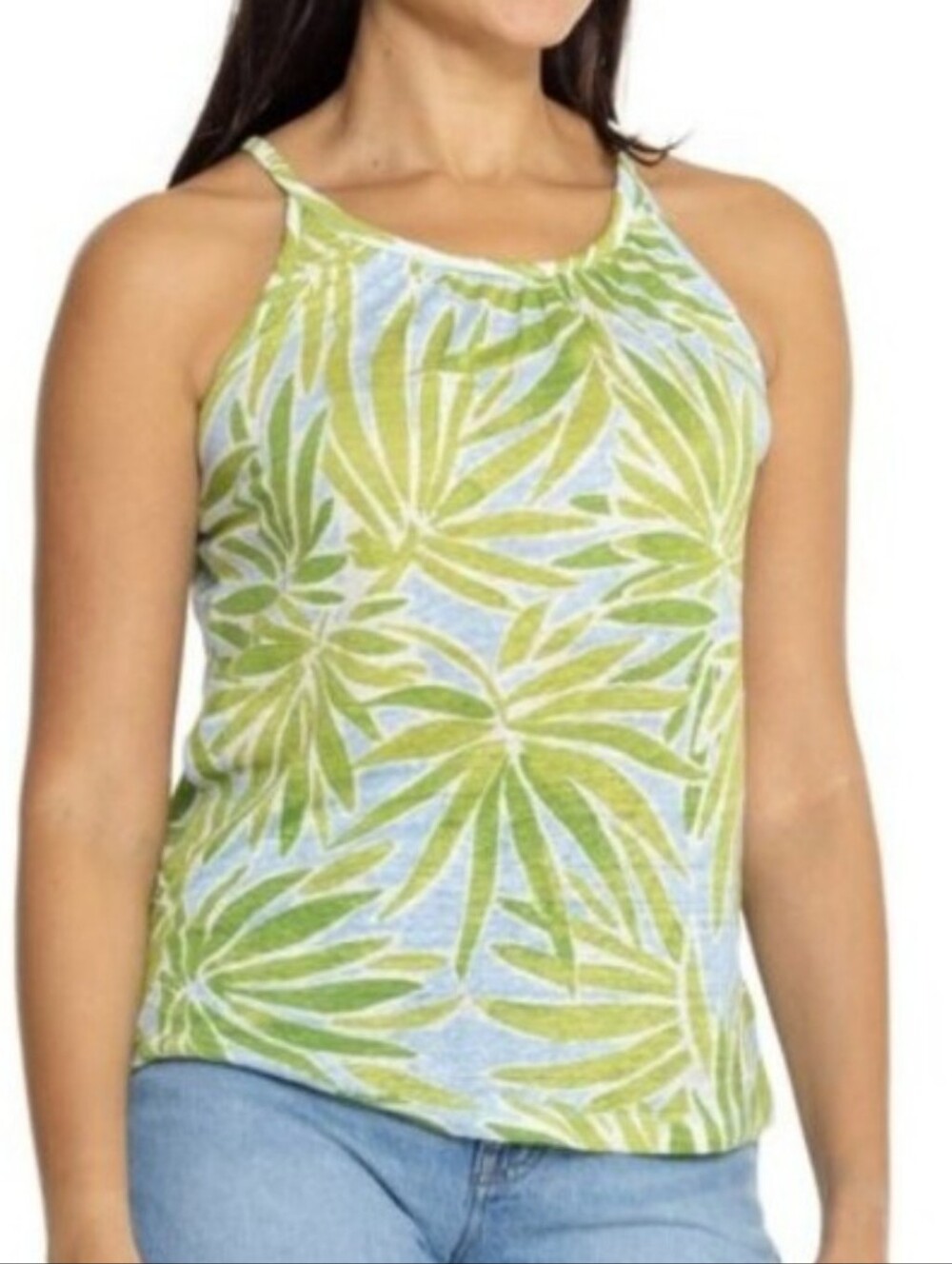 Nwt Sigrid Olsen Linen Tropical Green Leaf Print Medium